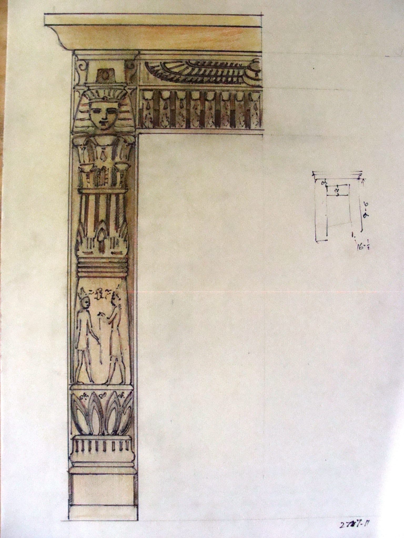 Pencil design drawing for a carved door surround